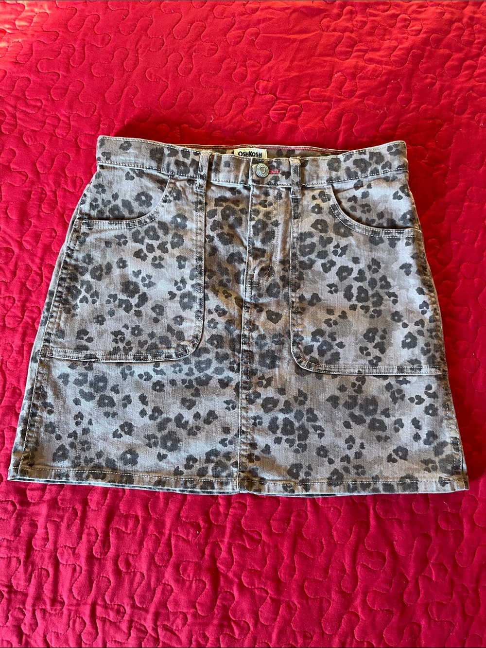 OshKosh B'gosh Gray Leopard Print Denim Mini Skirt